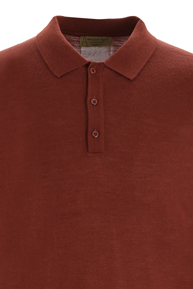 Kiremit Polo Yaka Regular Fit Yünlü Triko Kazak