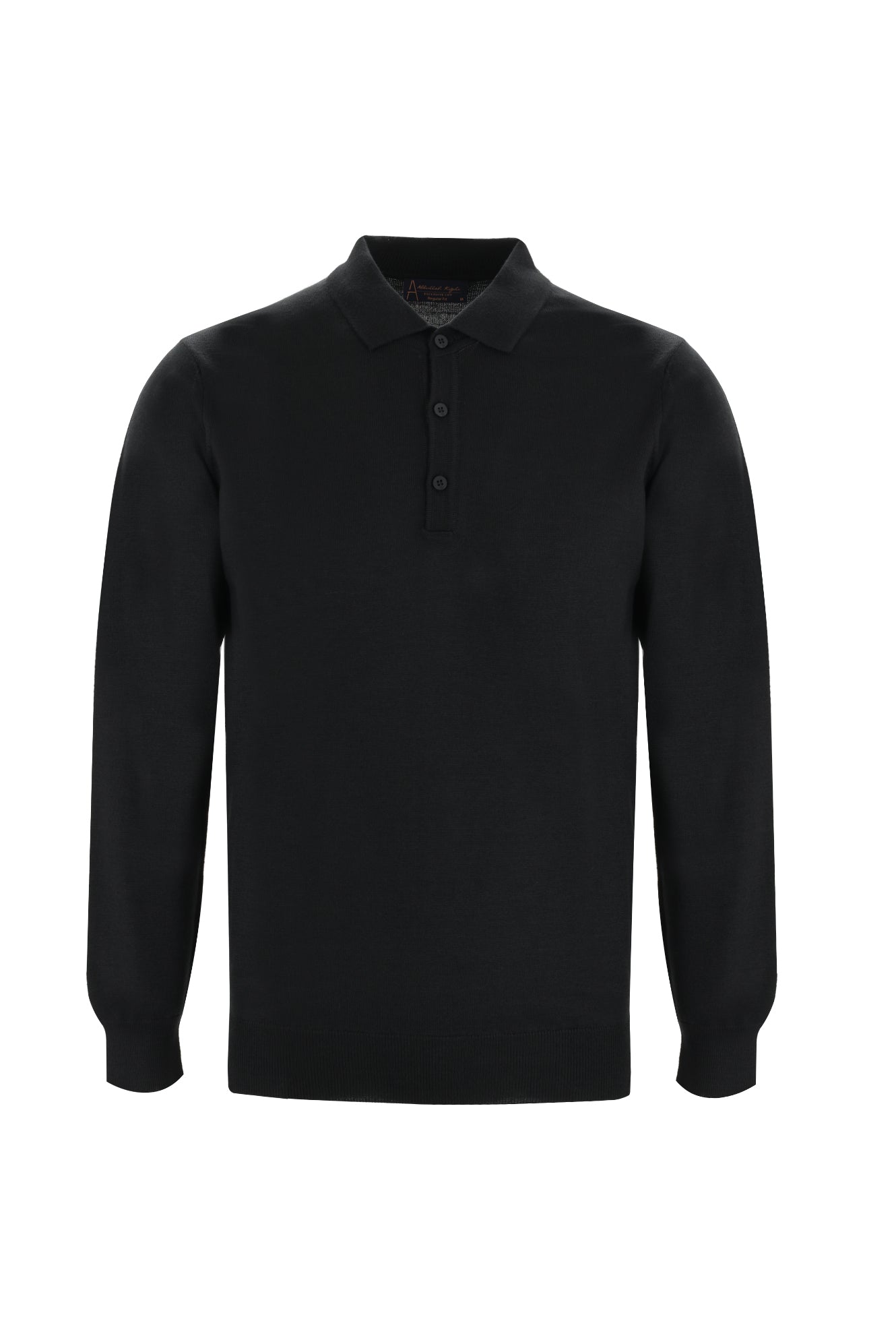 Siyah Polo Yaka Regular Fit Yünlü Triko Kazak