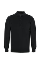 Siyah Polo Yaka Regular Fit Yünlü Triko Kazak