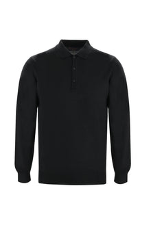 Siyah Polo Yaka Regular Fit Yünlü Triko Kazak