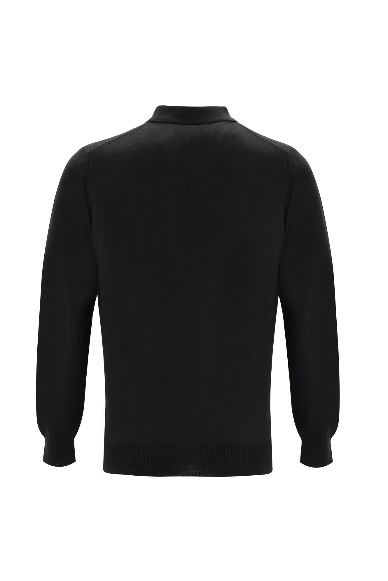 Siyah Polo Yaka Regular Fit Yünlü Triko Kazak