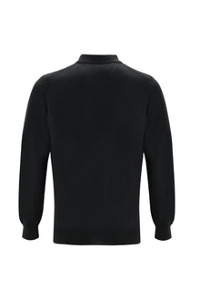 Siyah Polo Yaka Regular Fit Yünlü Triko Kazak