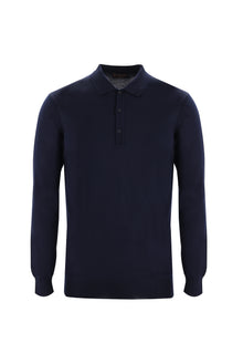 Orta Lacivert Polo Yaka Regular Fit Yünlü Triko Kazak