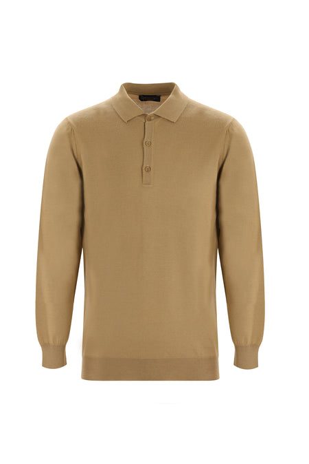 Camel Polo Yaka Regular Fit Yünlü Triko Kazak