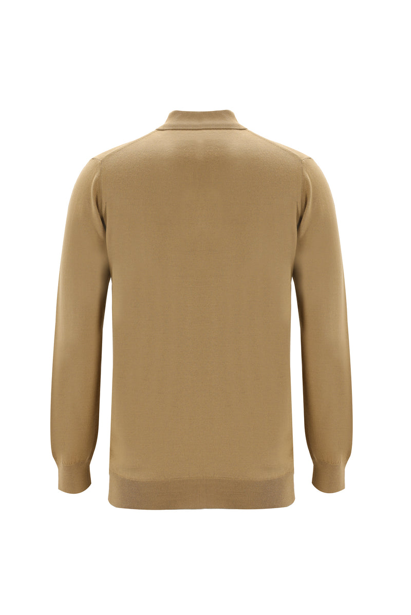 Camel Polo Yaka Regular Fit Yünlü Triko Kazak