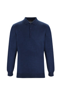 Koyu Petrol Polo Yaka Regular Fit Yünlü Triko Kazak