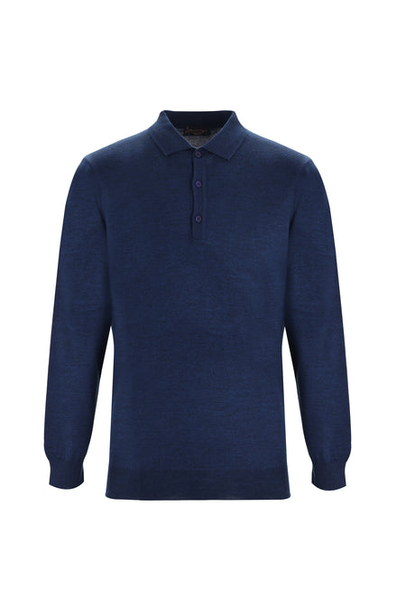 Koyu Petrol Polo Yaka Regular Fit Yünlü Triko Kazak