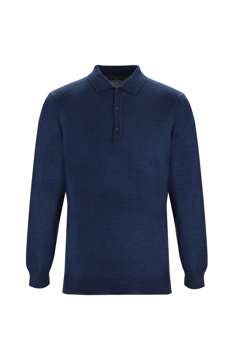 Koyu Petrol Polo Yaka Regular Fit Yünlü Triko Kazak