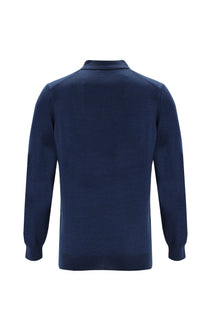 Koyu Petrol Polo Yaka Regular Fit Yünlü Triko Kazak