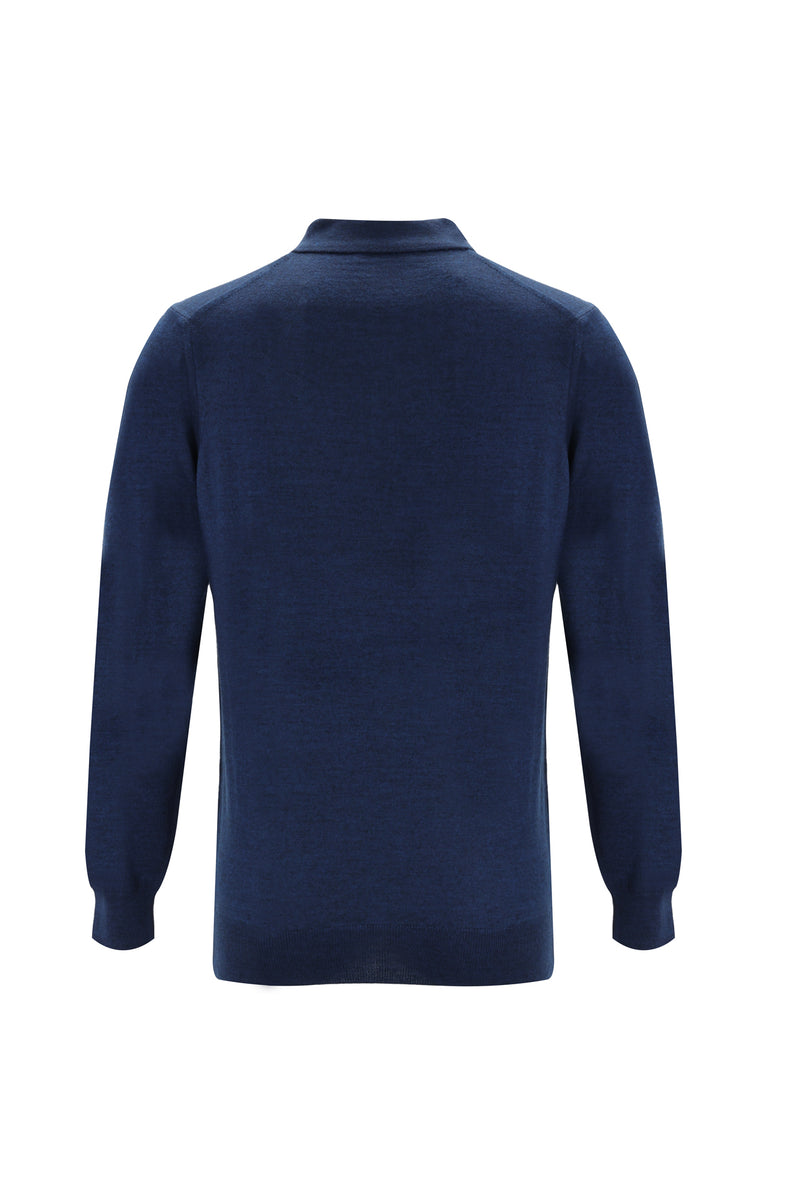 Koyu Petrol Polo Yaka Regular Fit Yünlü Triko Kazak