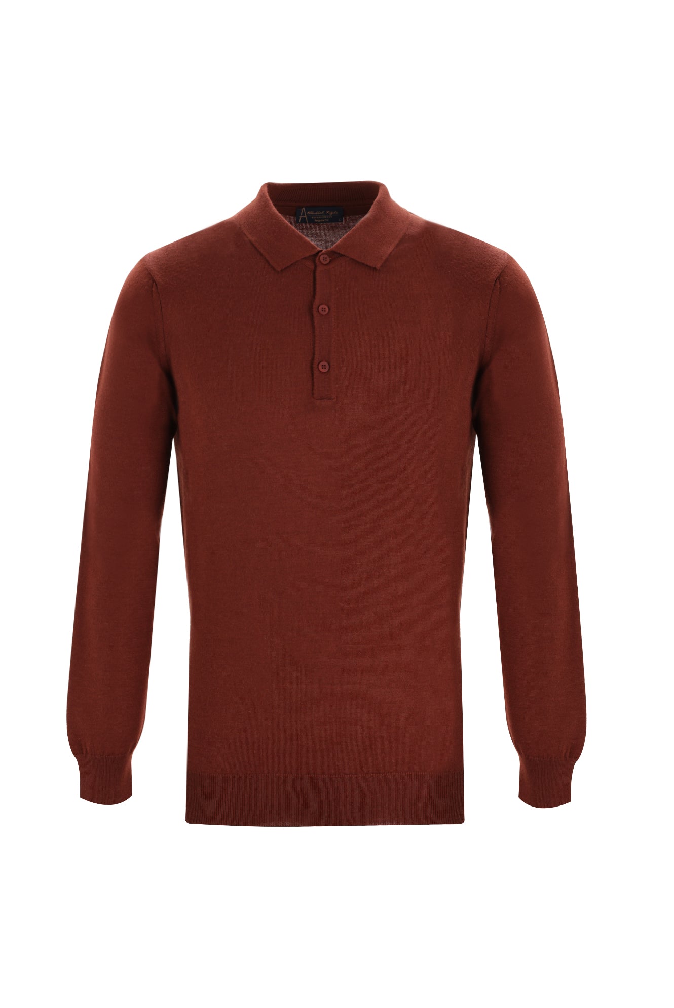 Kiremit Polo Yaka Regular Fit Yünlü Triko Kazak