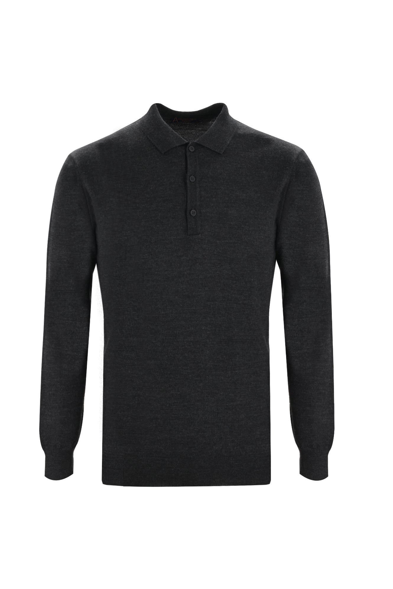 Orta Antrasit Polo Yaka Regular Fit Yünlü Triko Kazak