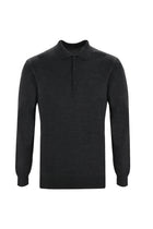 Orta Antrasit Polo Yaka Regular Fit Yünlü Triko Kazak