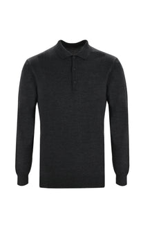 Orta Antrasit Polo Yaka Regular Fit Yünlü Triko Kazak