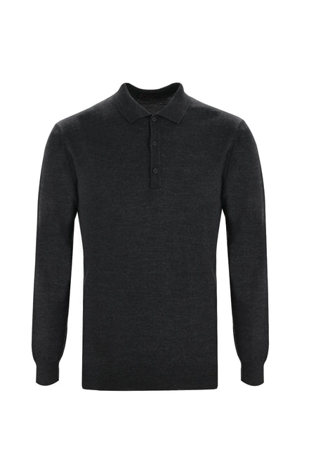 Orta Antrasit Polo Yaka Regular Fit Yünlü Triko Kazak