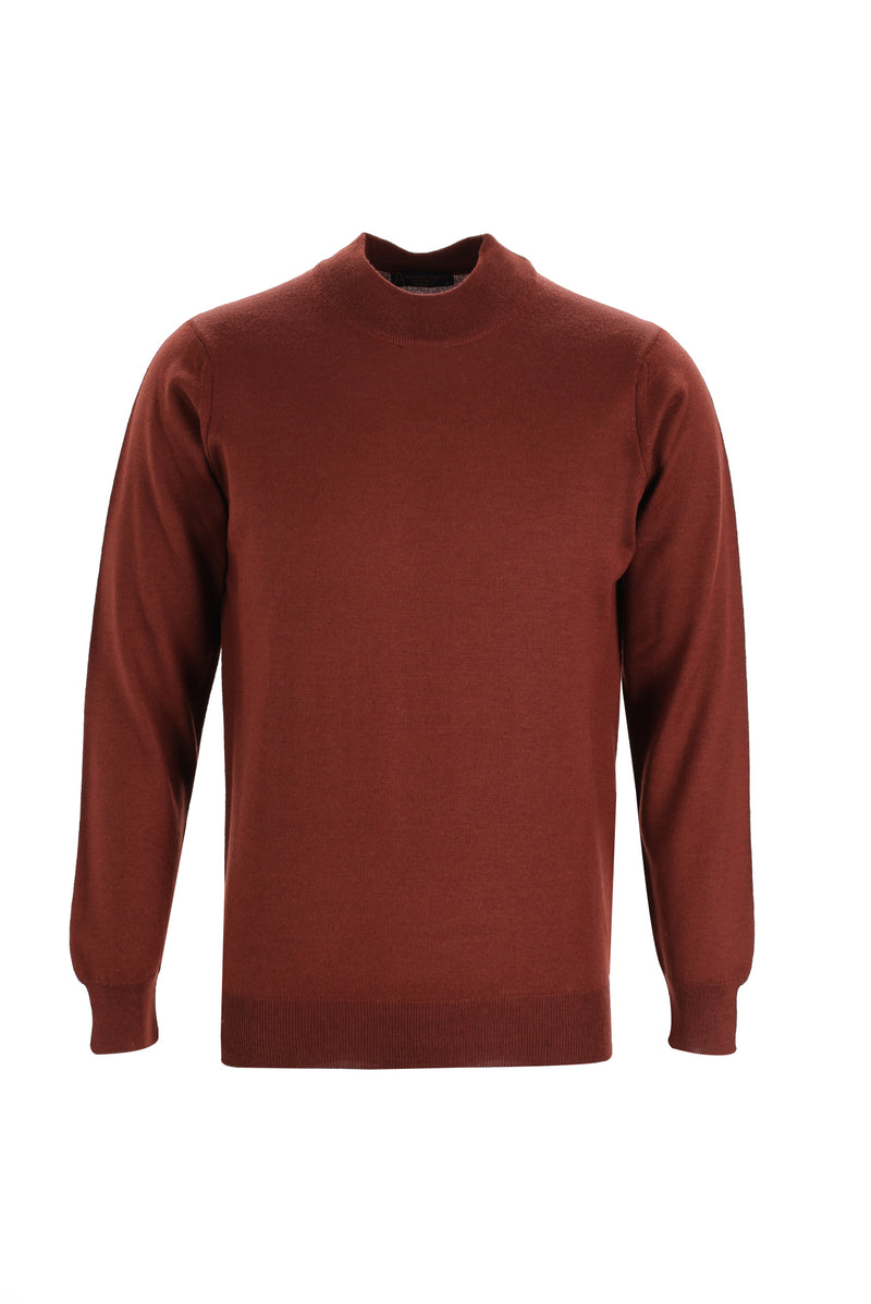 Kiremit Yarım Balıkçı Yaka Regular Fit Yünlü Triko Kazak