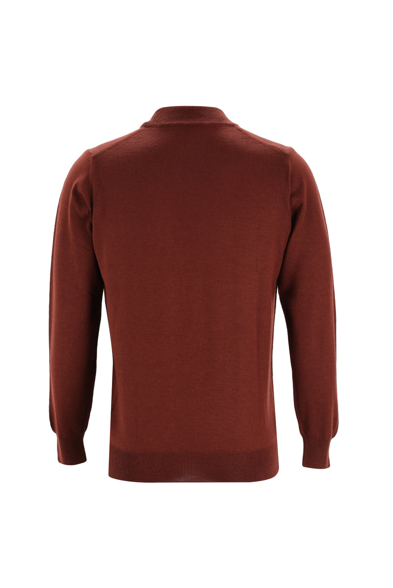 Kiremit Yarım Balıkçı Yaka Regular Fit Yünlü Triko Kazak