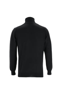 Siyah Balıkçı Yaka Regular Fit Yünlü Triko Kazak