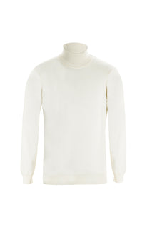 Ekru Balıkçı Yaka Regular Fit Yünlü Triko Kazak