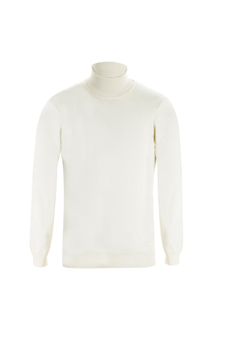 Ekru Balıkçı Yaka Regular Fit Yünlü Triko Kazak