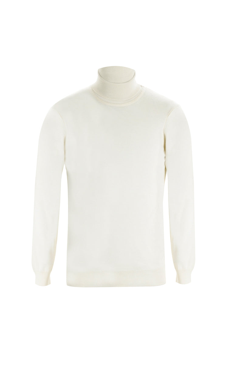 Ekru Balıkçı Yaka Regular Fit Yünlü Triko Kazak