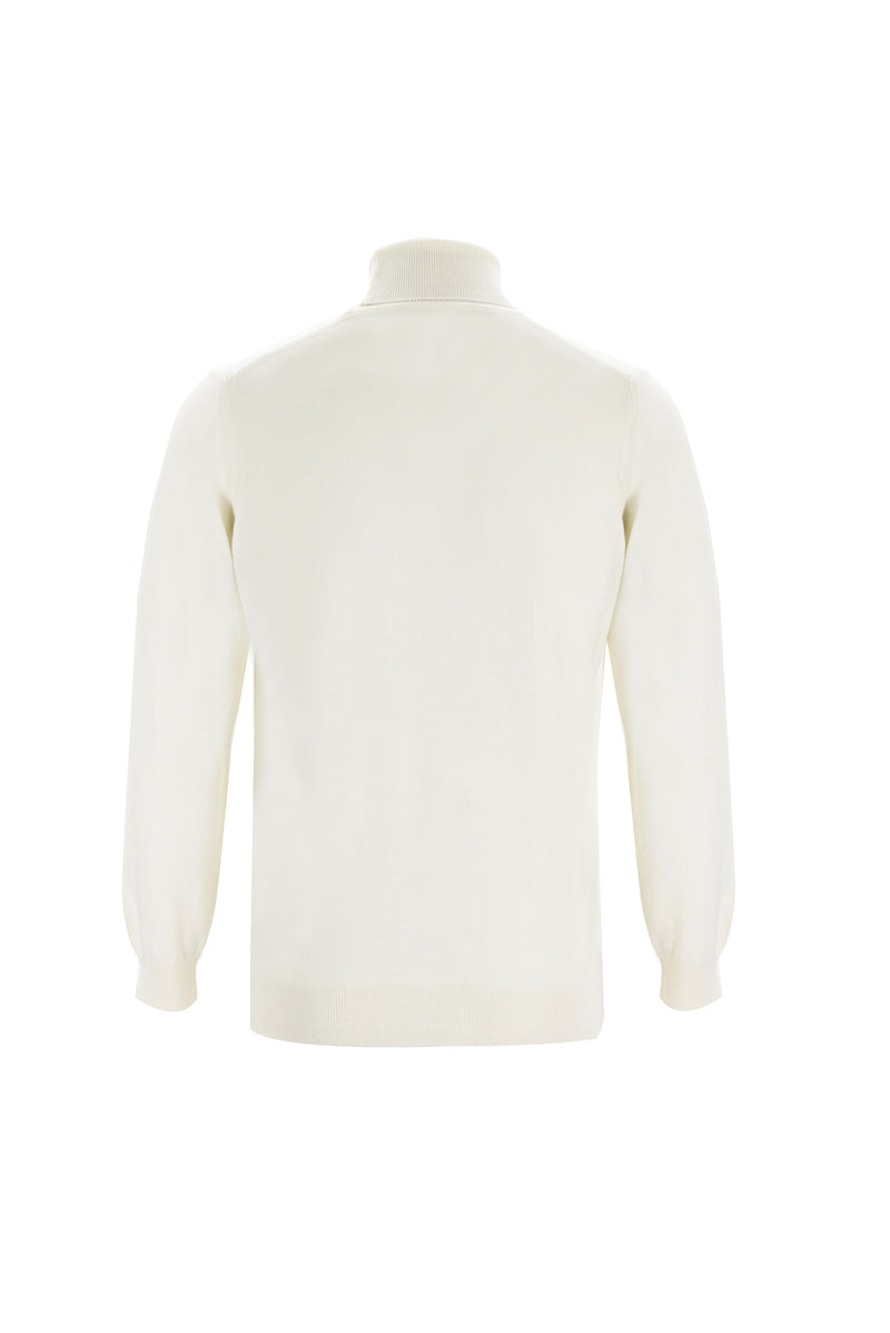 Ekru Balıkçı Yaka Regular Fit Yünlü Triko Kazak