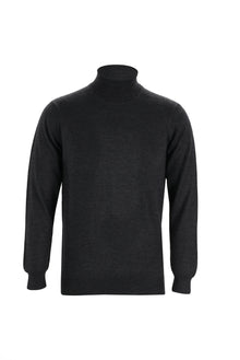 Orta Antrasit Balıkçı Yaka Regular Fit Yünlü Triko Kazak