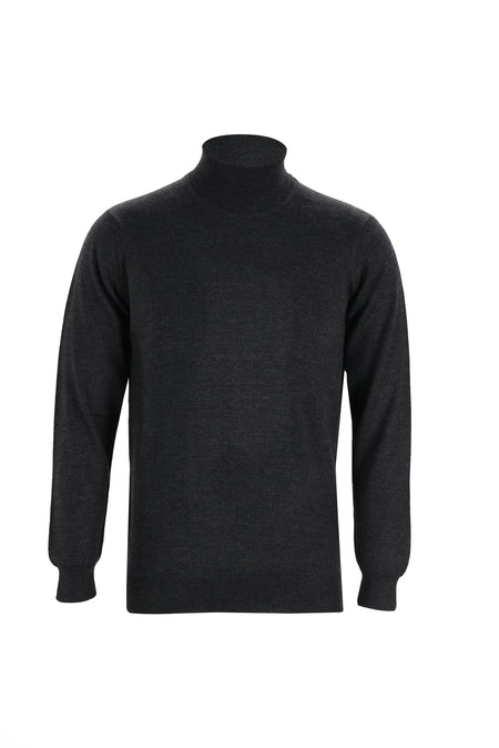 Orta Antrasit Balıkçı Yaka Regular Fit Yünlü Triko Kazak