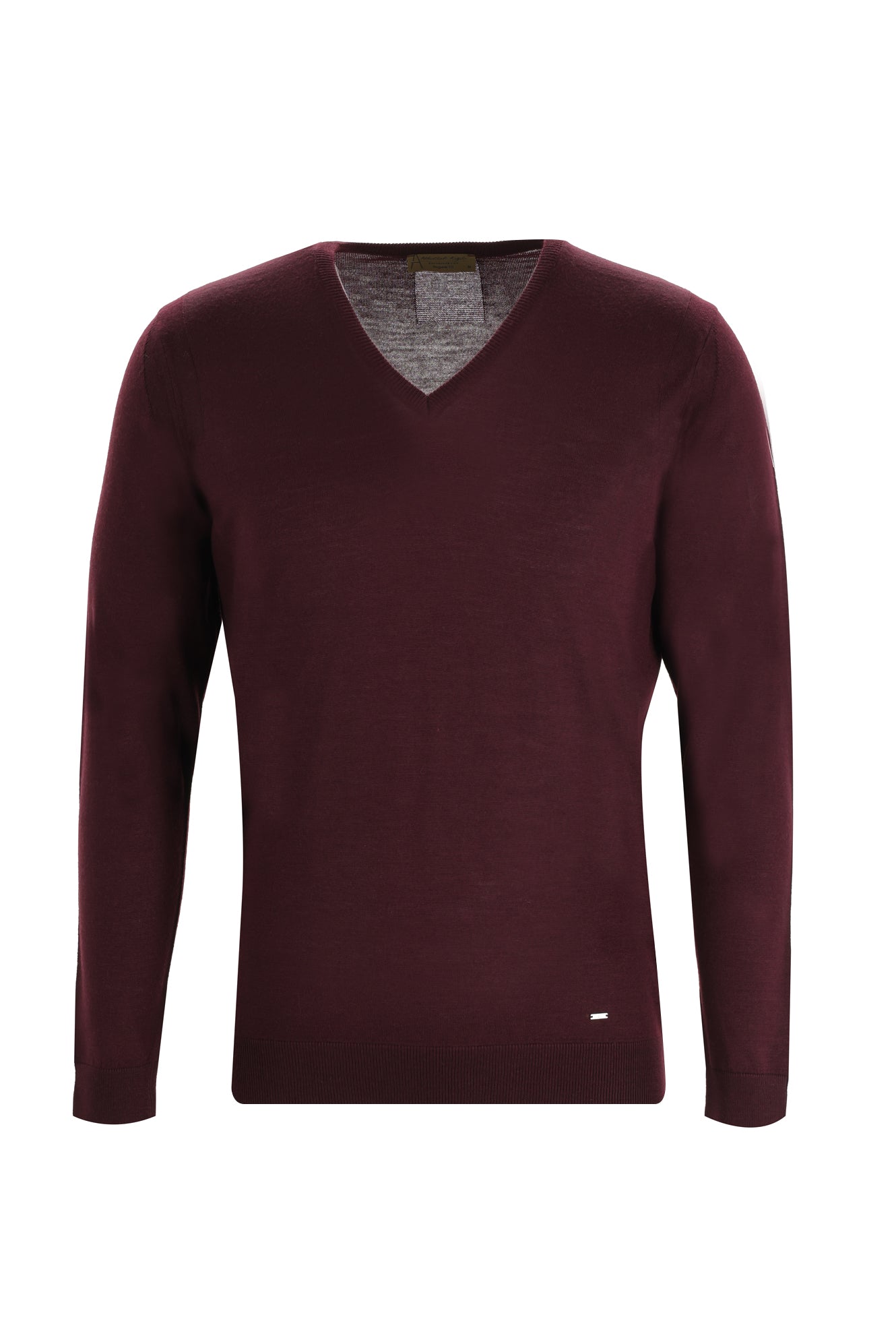 Koyu Bordo V Yaka Regular Fit Yünlü Triko Kazak