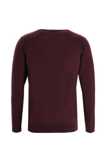 Koyu Bordo V Yaka Regular Fit Yünlü Triko Kazak