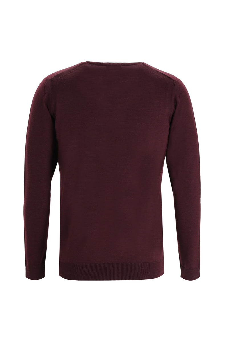 Koyu Bordo V Yaka Regular Fit Yünlü Triko Kazak