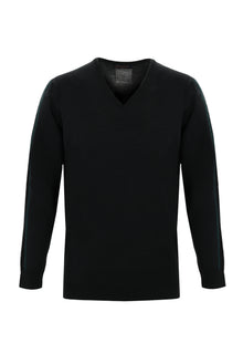 Siyah V Yaka Slim Fit Dar Kesim Yünlü Triko Kazak