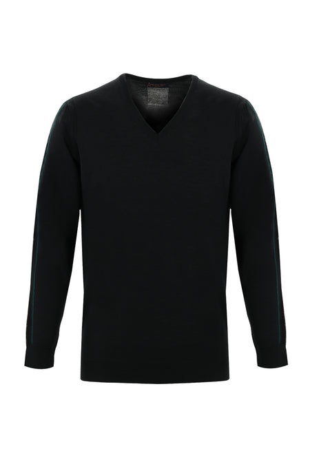 Siyah V Yaka Slim Fit Dar Kesim Yünlü Triko Kazak