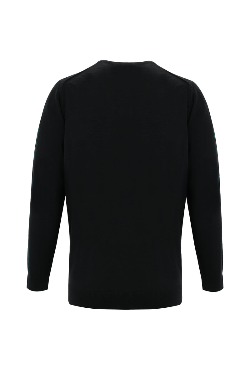Siyah V Yaka Slim Fit Dar Kesim Yünlü Triko Kazak