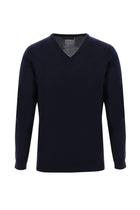 Koyu Lacivert V Yaka Slim Fit Dar Kesim Yünlü Triko Kazak