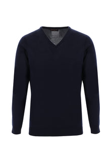 Koyu Lacivert V Yaka Slim Fit Dar Kesim Yünlü Triko Kazak