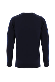 Koyu Lacivert V Yaka Slim Fit Dar Kesim Yünlü Triko Kazak