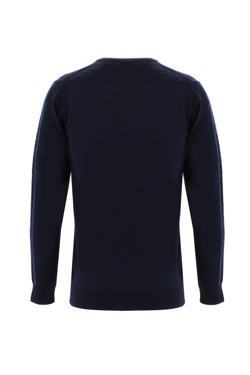 Koyu Lacivert V Yaka Slim Fit Dar Kesim Yünlü Triko Kazak