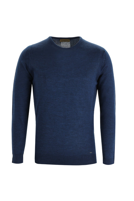 Koyu Petrol Bisiklet Yaka Regular Fit Yünlü Triko Kazak