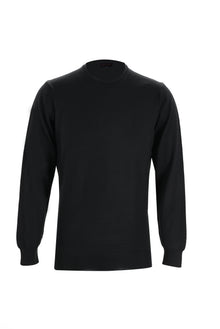 Siyah Bisiklet Yaka Regular Fit Yünlü Triko Kazak