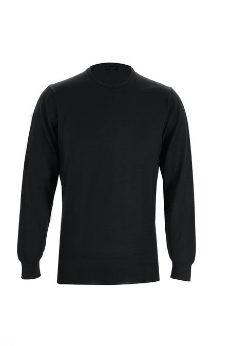 Siyah Bisiklet Yaka Regular Fit Yünlü Triko Kazak