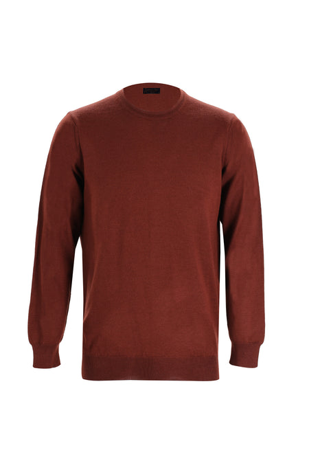 Kiremit Bisiklet Yaka Regular Fit Yünlü Triko Kazak