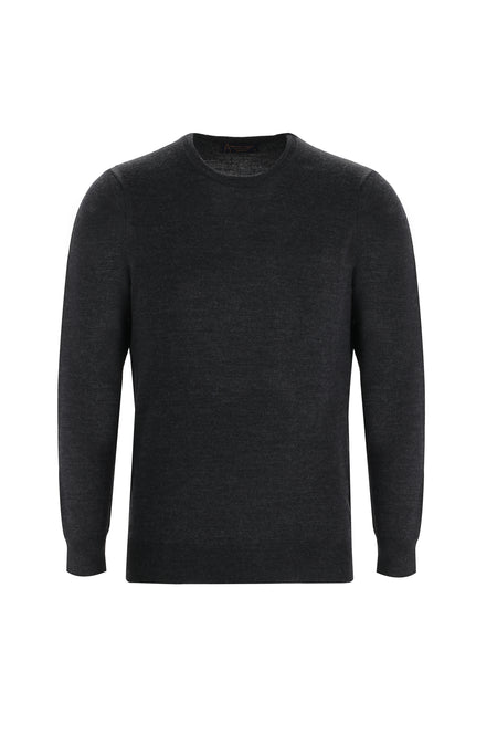 Orta Antrasit Bisiklet Yaka Regular Fit Yünlü Triko Kazak