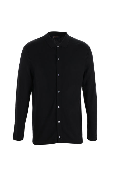 Siyah Polo Yaka Slim Fit Dar Kesim Triko Hırka