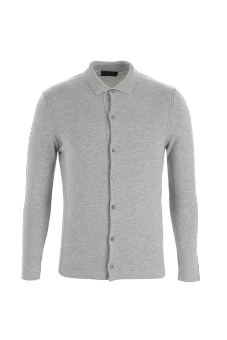 Orta Gri Polo Yaka Slim Fit Dar Kesim Triko Hırka