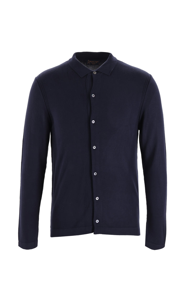 Koyu Lacivert Polo Yaka Slim Fit Dar Kesim Triko Hırka