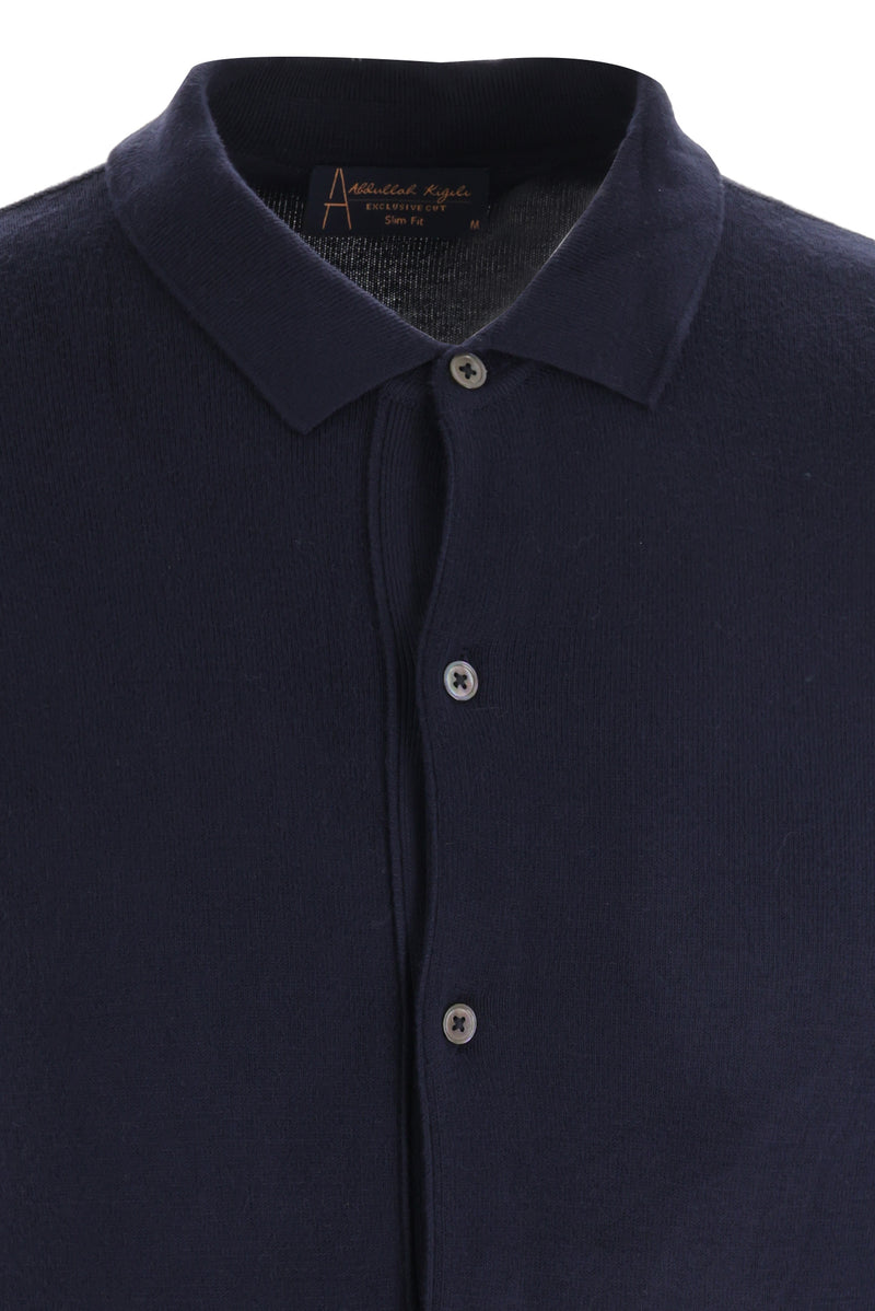 Koyu Lacivert Polo Yaka Slim Fit Dar Kesim Triko Hırka