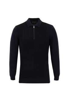 Koyu Lacivert Polo Yaka Regular Fit Fermuarlı Triko Kazak