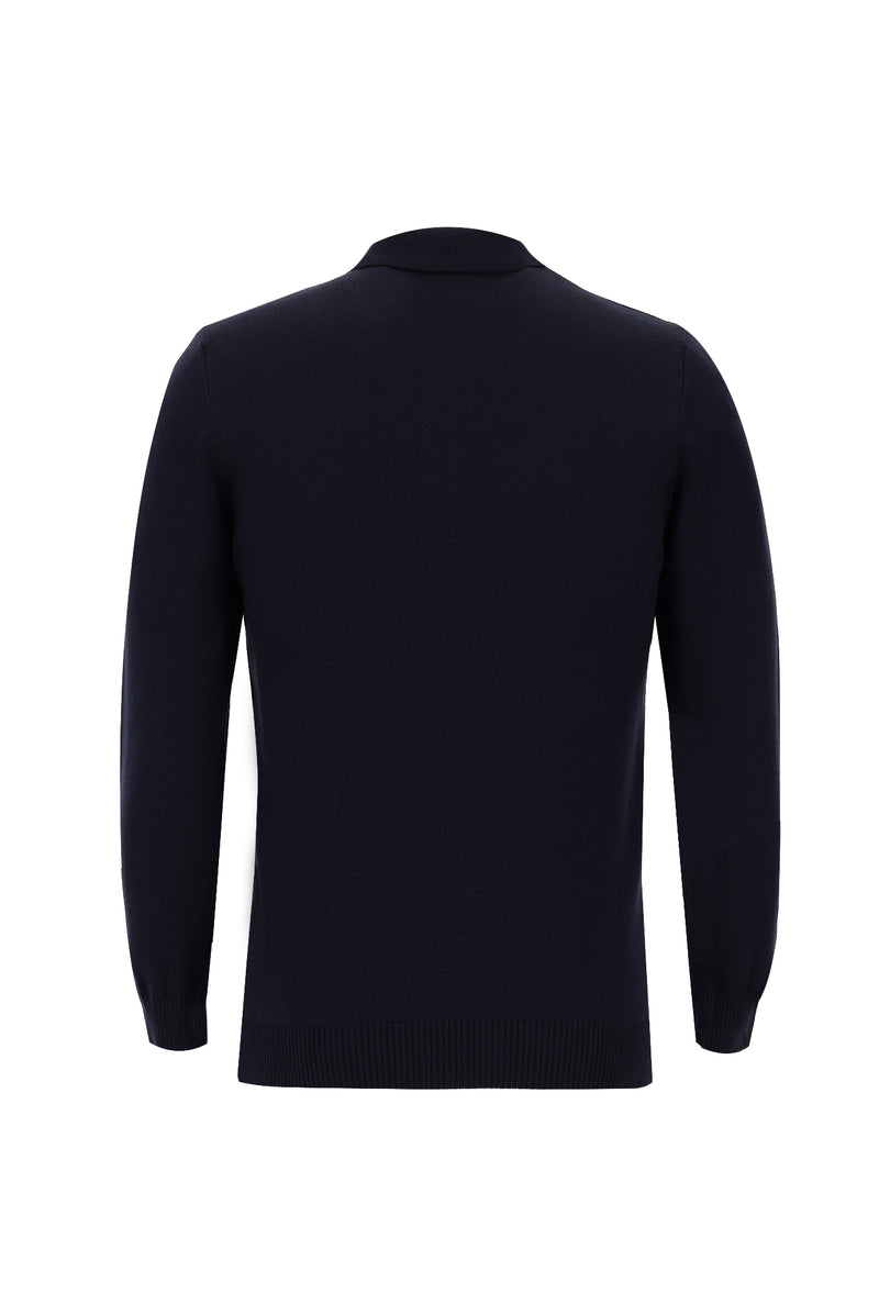 Koyu Lacivert Polo Yaka Regular Fit Fermuarlı Triko Kazak