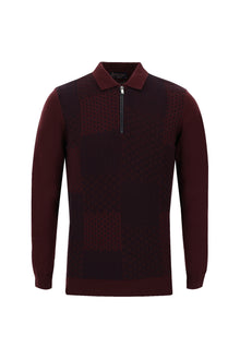 Koyu Bordo Polo Yaka Regular Fit Fermuarlı Triko Kazak